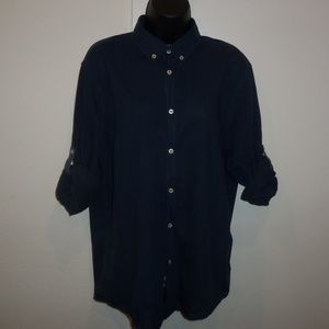 Zara Man Navy Blue Roll Sleeve Button Down Shirt